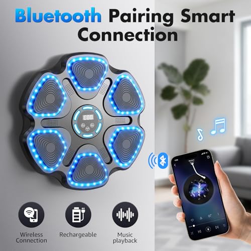 Image of Music Boxing Machine for Kids Adults, Smart Interactive Music Punching Machine with Gloves 11 Modes 9 Speeds Wall Mounted Electronic Boxing Punching Pad for Reaction Training Home Fitness Room Game