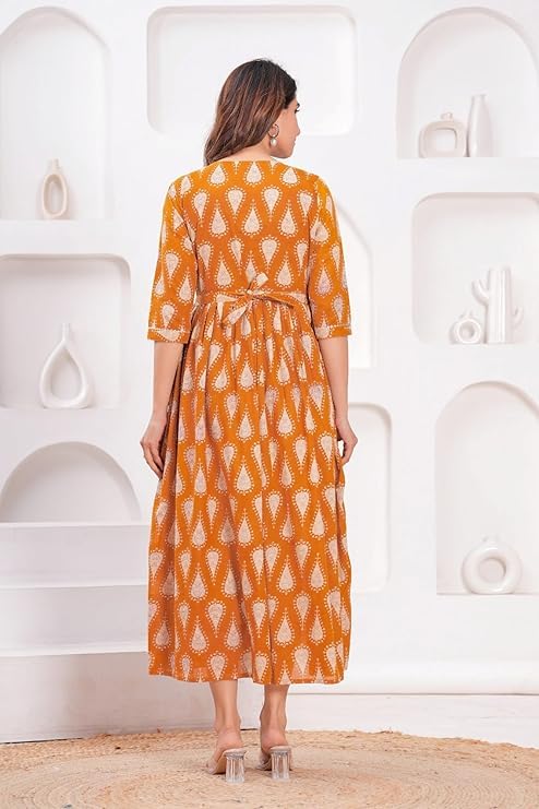 Image of Women's Pure Cotton Floral Printed Maternity Feeding Kurti with Zipper Feeding Dress for Women Feeding Gown