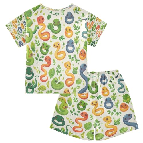 Pajama Sets Short Sleeve Cute Colorful Snake Pattern Soft Cotton Summer Sleepwear 2 Piece PJS Size 5-14T2