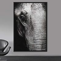 Framed Canvas Wall Art Duotone Elephants Animals Black and White Bohemian Duotone Elephants Expressive Grey Living Room Photography - 16x24 inches
