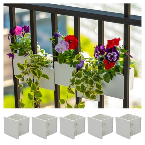 Sprout Planter - Railing Planter 5-Pack White (4-inch) | Tool-Free Space-Saving Floating Flower Pots for Balcony Railings | Vertical Garden Railing Planters | UV-Protected Made in USA