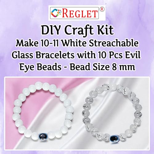 Image of 15 Pcs Evil Eye Beads + 250 Pcs White Glass Beads for Jewellery Making Kit - Glass Beads for Bracelet Making Kit - Bead Craft - 8mm