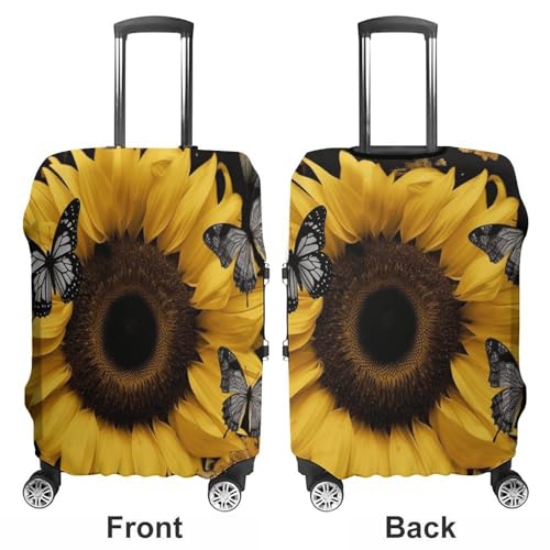 Butterfly And Sunflower Luggage Cover Travel Suitcase Covers for Luggage Elastic Carry on Luggage Covers for Suitcase Tsa Approved Washable Luggage Sleeve Protector Fits 18-32 Inch L3