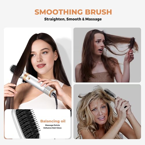 Image of Hair Dryer Brush Set 5 in 1, Hot Air Styler Negative Ion Air Curling Wrap Air Curler, Round Brush Blow Dryer Curling Iron Hair Styling Tools Gift for Dry,Volumize, Straight,Curl,100-120V