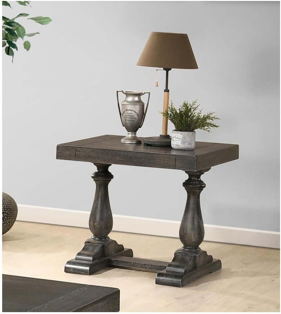 HomeStock Grey End Table - Living Room Accent Table with Driftwood Finish