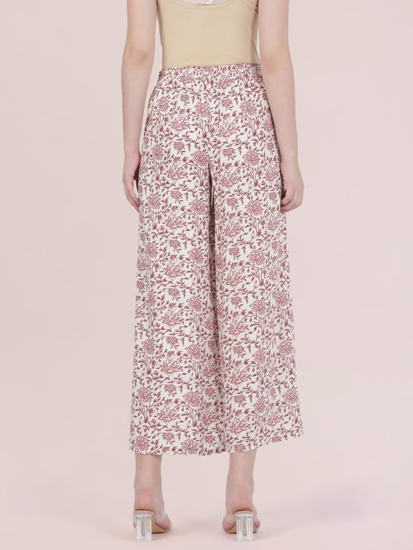 Image of GO COLORS Soft Viscose Printed Palazzo Full Length for Women| Breathable, Mid Rise, White