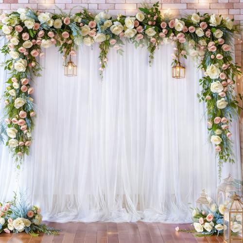 Msauifncp 4 Pièces Arche Mariage Décoration 75x800cm Tulle Blanc Tenture Mariage en Voile Blanc Mousseline Blanche Décoration Fond de Cérémonie Banquet et...