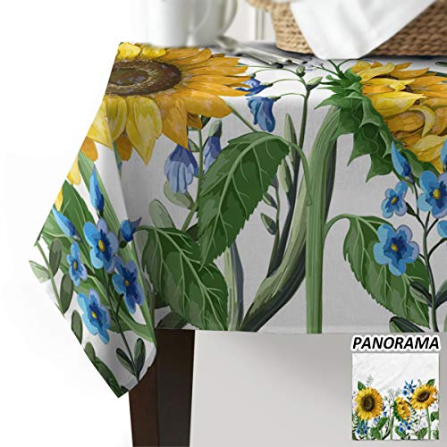 Burlap Tablecloths Rectangle DustProof Wrinkle Free Table Protector Sunflower Flower Green Branches Plant Table Covers for