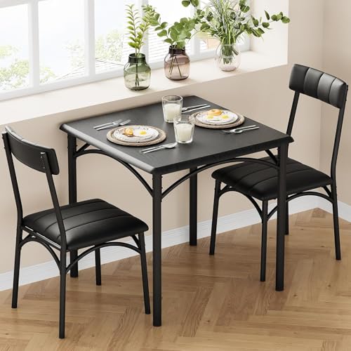 Garvee Conjunto Mesa y Sillas Comedor, Mesa Comedor con 2 Sillas, para el Hogar, la Oficina, Cocina, Sala de Estar (Negro)