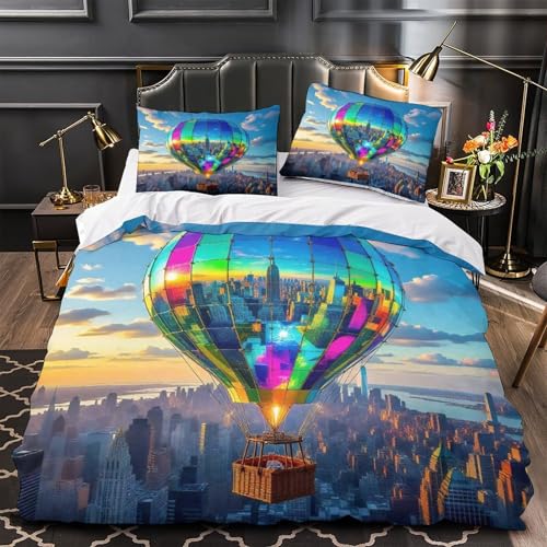 Housse de couette montgolfière 3D 260x220cm en microfibre douce avec taies - 4