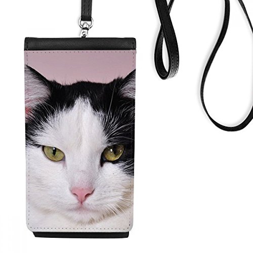 Bourse smartphone en faux cuir noir motif chat tuxedo élégant