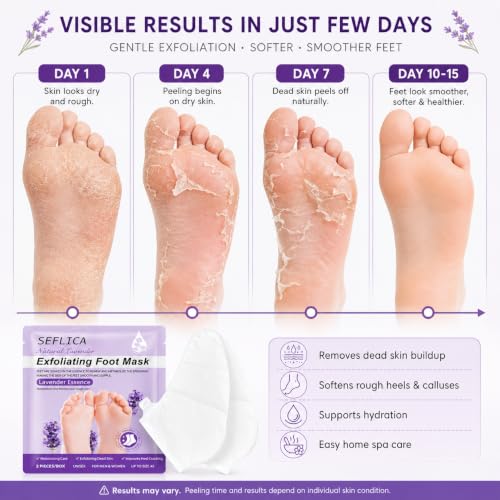 Image of Lavender Exfoliating Foot Peel Mask Socks for Dry & Cracked Feet | Foot Dead Skin Remover Mask | Moisturizing & Hydrating Foot Care | Soft Smooth Feet Peeling Mask | 1 Pair