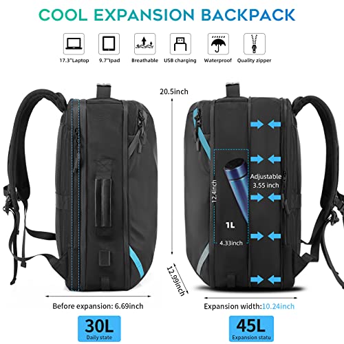 Image of TANGCORLE Travel Carry on Backpack, Extra Large Expandable 45L Backpack for Flight approved, 17.3 inch Laptop with USB Charging Port Backpacks, Water Resistant Computer Business Backpack for Men & Women