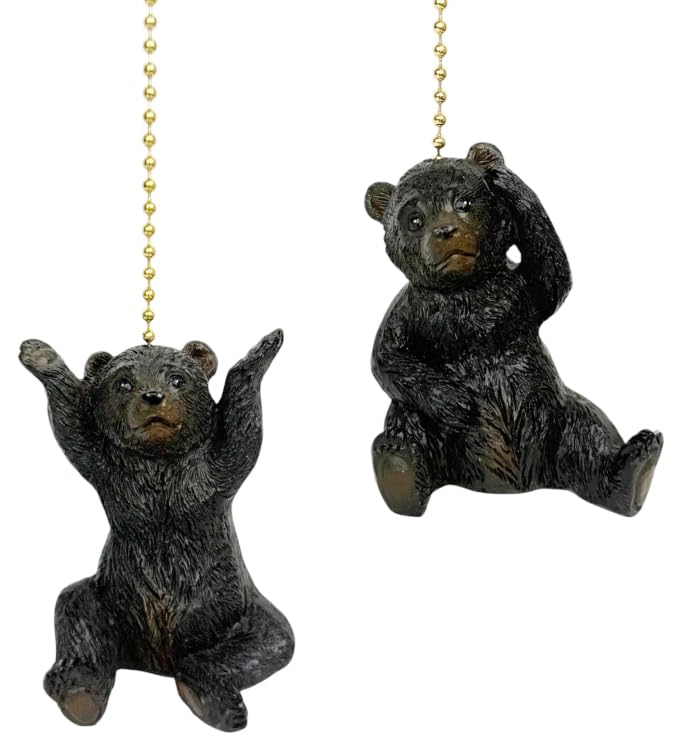 Image of Set of 2 Jumbo Bear Fan Pulls - Rustic Resin Black Bear Ceiling Fan Chain Extenders - 5 inch Pull Chain Included - 3 inch Tall Wildlife Cabin Decor