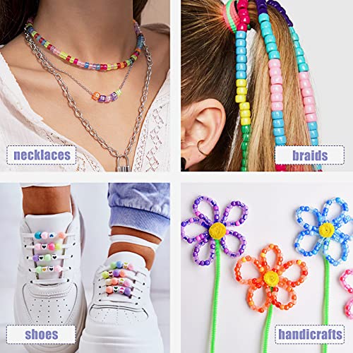 Quefe 4900Pcs Pony Beads Kit, 84 Colors Kandi Beads, 3780Pcs Rainbow Hair 1080Pcs Letter Heart And Smiley Face For Craft Gifts Bracelets Jewelry Making With Elastic Strings #TOP5
