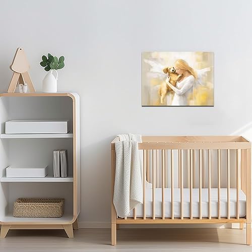 Miniatura 9 de QIXIANG Arte de pared de niña de ángeles, impresiones en lienzo de ángel blanco y alas, cuadro abstracto blanco para decoración del hogar (16.00 x