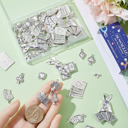 SUNNYCLUE 72Pcs 9 Styles Small Poker Card Charms Silver Ace Playing Card Charm Bulk Tibetan Alloy Heart King Shape Charm for jewellery Making Charms Supplies Keychain Dangle Earring Necklace DIY Craft - Image 3