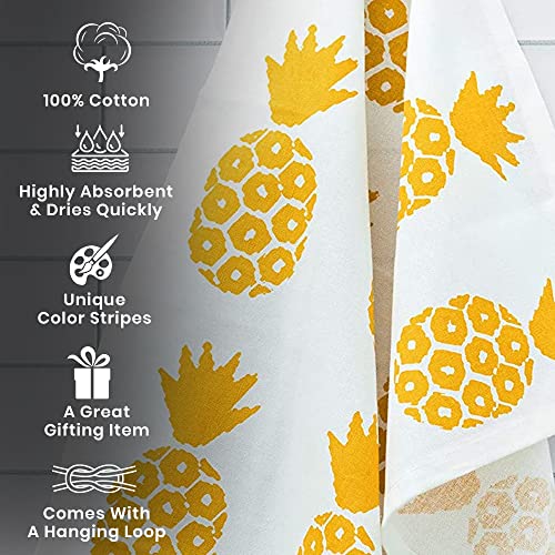 Candy Cottons Kitchen Dish Towels, 100% Cotton Extra Large Tea Towels, Pineapple Printed, Pack Of 3 Kitchen Towels Of Size 18 X 28 Inches, For Everyday Kitchen Cooking #TOP1