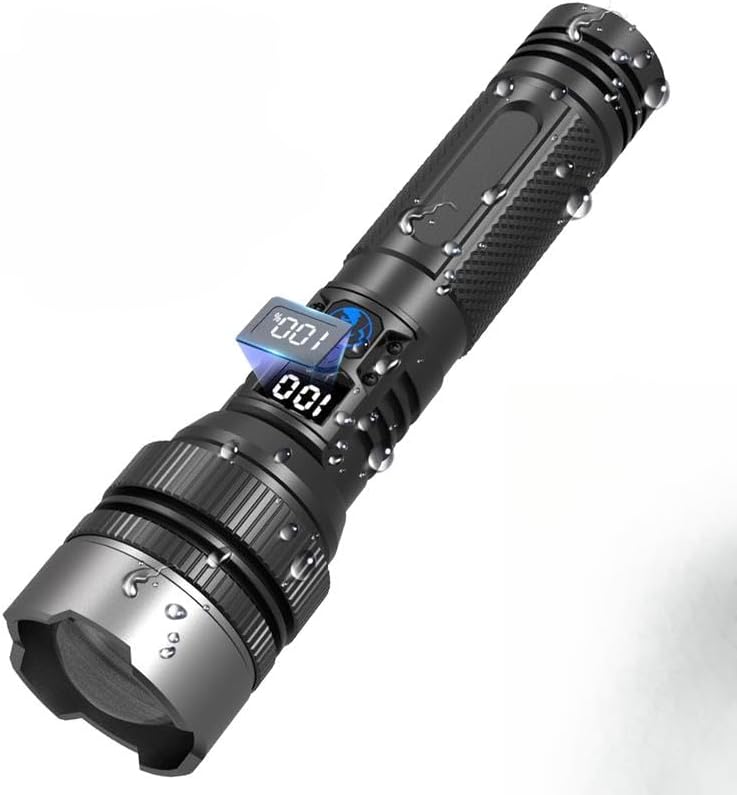 Linterna fuerte 2 en 1 (banco de energía), pantalla digital de energía, recargable, X4impermeable, luz de flash de brillo ajustable para exteriores,