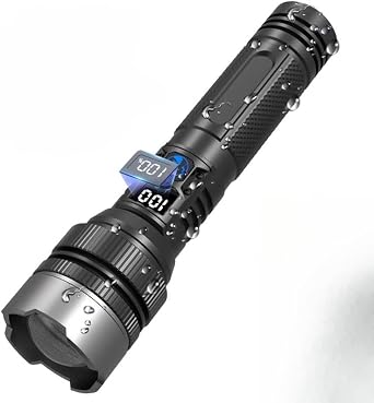 2-in-1 Strong Flashlight Power Bank,Digital Display of Power, Rechargeable, X4Waterproof, Adjustable Brightness Flash Light for Outdoor, Emergency, Night Garage Lighting