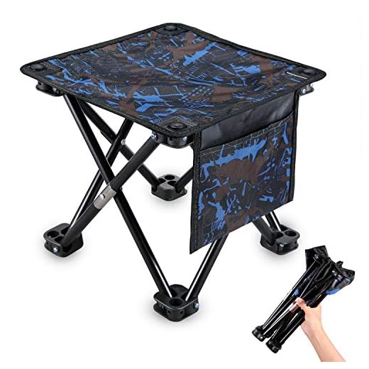 KUYOU Folding Camping Stool, Portable Outdoor Mini Chair Camping Small Seat Barbeque Stool Hold up to 220 lbs for Fishing BBQ Hiking Gardening and Beach, Travel (Blue, M (11.5"))