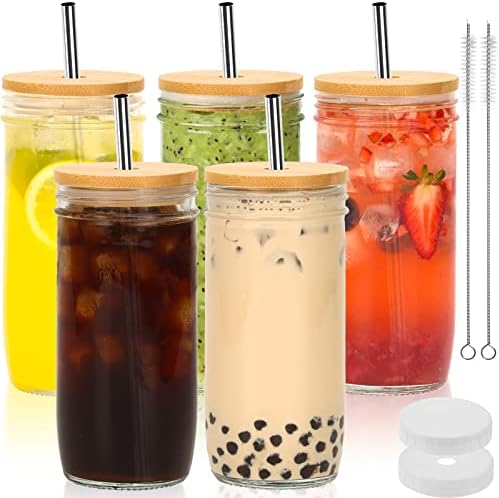 Elk and Friends Bekers voor kinderen en peuters | De originele glazen metselaarpotten 12 oz met siliconen hoezen en siliconen rietjes | Smoothie Cups | Morsbestendige bekers