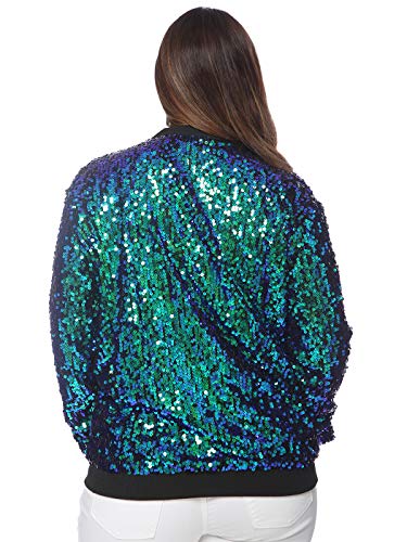 Anna-Kaci Women's Plus Size Sparkly Jacket Long Sleeve Zip Up Sequin Bomber Jacket Coat2