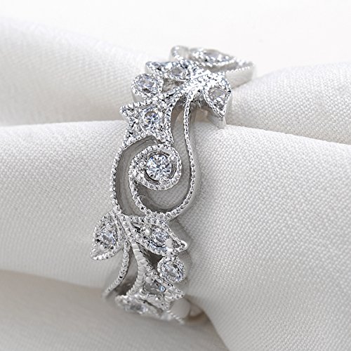 Newshe Vintage Wedding Bands for Women Engagement Eternity Ring Cz 18K White Gold Copper Size 9