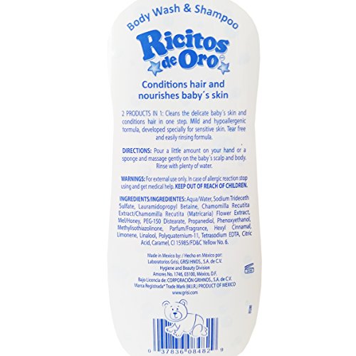 Image of Ricitos de Oro 2-in-1 Baby Hair & Body Wash, Hypoallergenic Tear Free Body Wash and Shampoo with Chamomile and Honey; 13.5 Fl Oz