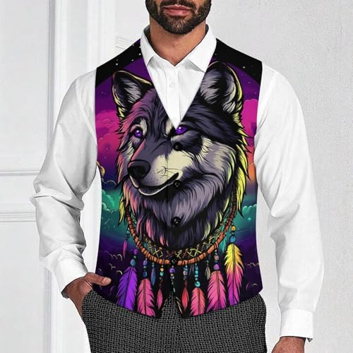 Dreamcatcher Wolf Men's Suit Vests Business Formal Dress Vest V-Neck Waistcoat for Wedding Casual2