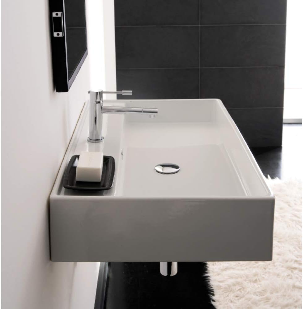 Super Sale 🛒 Scarabeo 8031/R-60-One Hole Teorema Rectangular Ceramic Wall Mounted/Vessel Sink, White Creative Product Scarabeo 8031/R-60-One Hole Teorema Rectangular Ceramic Wall Mounted/Vessel Sink, White