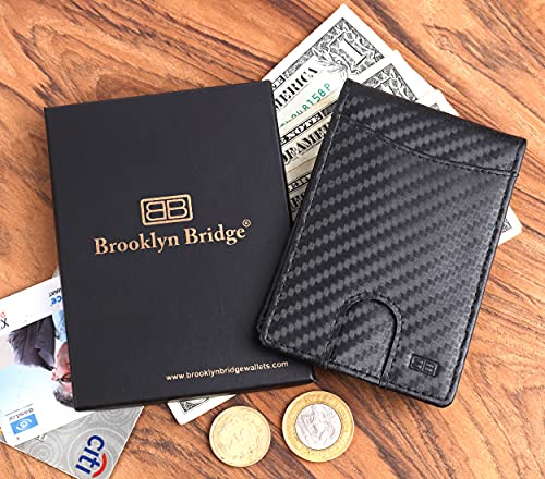 Image of Brooklyn Bridge RFID Protected Vegan Leather Men's Money Clip Wallet - Sleek and Stylish Slim Bi-Fold with Card Holder & Money Clipper
