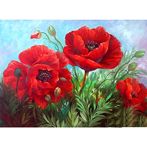 Grand Diamond Painting fleurs rouges de qualité supérieure art strass