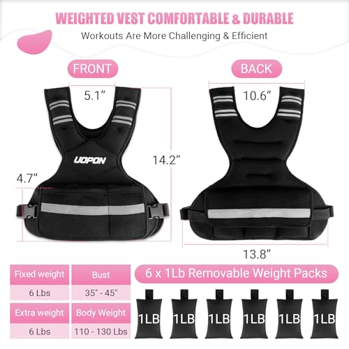 Adjustable Weighted Vest for Women, 6-12 Lbs Rucking Vest with 6 Ironsand Weights, Great Weighted Vest with Plus Pockets & Reflective Strips for Running, Walking, Workout and Strength Training