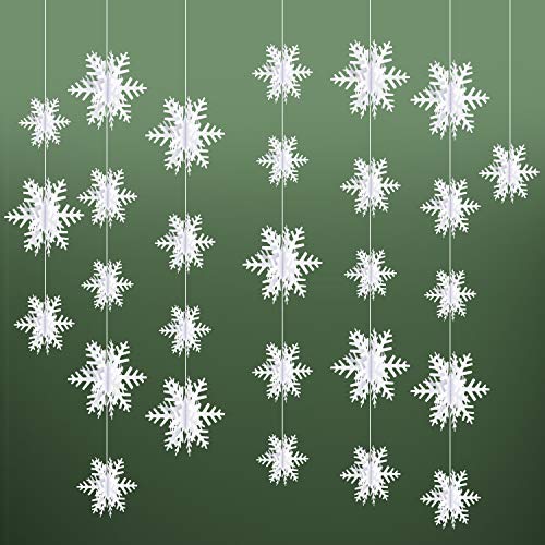 BTNOW 2 Pack 19.7 Feet/236.2 Inches White 3D Christmas Paper Snowflake Hanging Garland Decorations