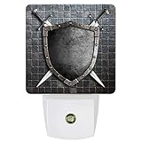 Roses Garden Plug-in Night Lights Medieval Knight Shield LED Night Lamp with Auto Dusk-to-Dawn Sensor Warm White Light& Ultra Low Power for Bedroom/Bathroom/Hallway/Kid's Room