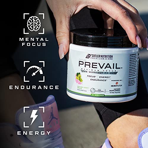 Image of Prevail Pre Workout Powder with Nootropics: Pre Workout for Men and Women, Cutting Edge Energy and Focus Supplement with L Citrulline, Alpha GPC, L Tyrosine | Cotton Candy Grape, 40 Scoops