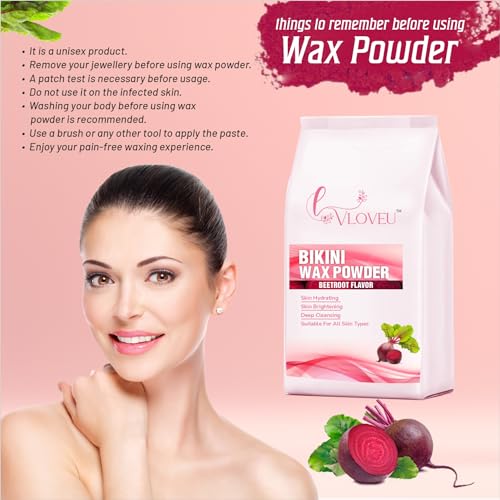 Image of VLOVEU - Bikini Wax Powder For Women - 5 Minutes Painless Herbal Wax Powder|Easy To Use At Home, No Chemicals - No Irritation, Bikini Wax For Women And Girls (120G) (Beetroot, Pack Of 1),