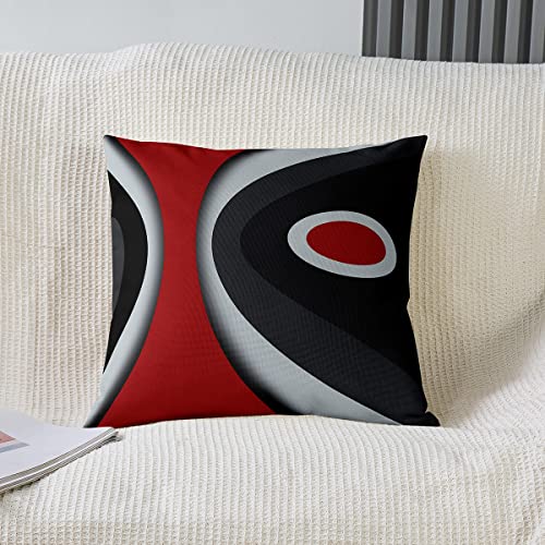 Modern Abstract Throw Pillow Covers 20"x20" Set of 2 Soft Red Stripes Gray Black White Pillow Cases Cushion Covers For Living Room Bedroom Acrylic Bold Grey Decorative Throw Pillowcases for Sofa - Image 2