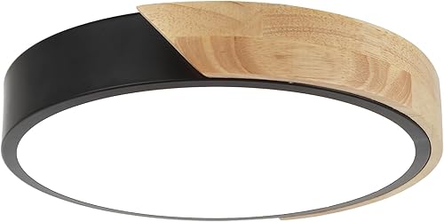 Moderna lámpara de techo LED, luces de techo minimalistas de montaje empotrado negro y madera, iluminación de techo LED redonda regulable con
