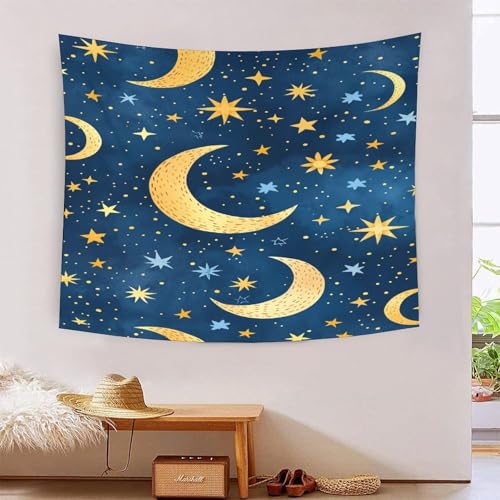 Tapisserie murale lune et étoiles effet 3D haut de gamme en tissu lourd pour salon et chambre