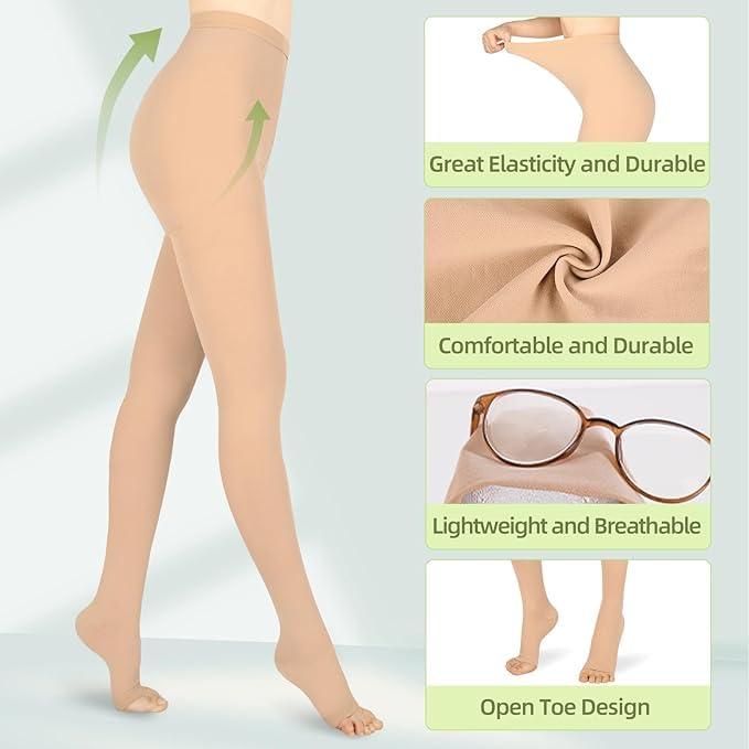 Image of 15-20mmHg Compression Pantyhose Stockings for Women & Men, 2 Pairs