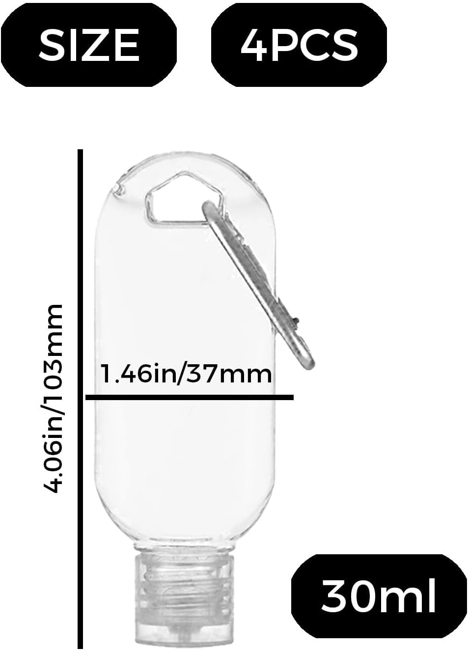 4 Pack Refillable Hand Sanitizer Keychain Bottles, 1.07oz/30ml Travel Size