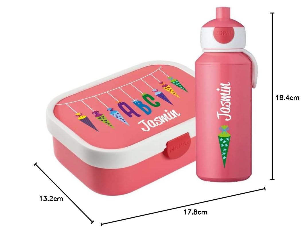 4youDesign Mepal Bento Box und Trinkflasche Set personalisiert Schultüte kursiv – Geschenk für Kinder Weihnachten, Nikolaus, Geburtstag - Auslaufsicher – Brotdose 750 ml, 400 ml Flasche (Cool Pink)