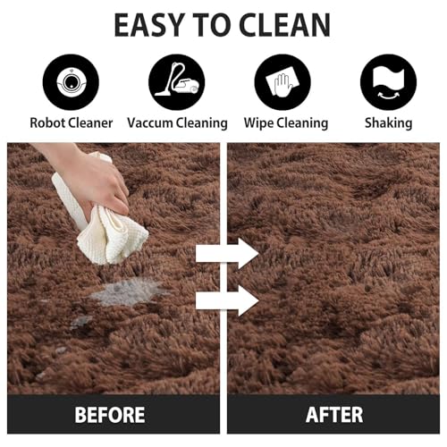 Coffee Brown 6x9 ft Fluffy Rug for Living Room,Fur Bedroom Area Rugs Non-Slip,Carpet for Nursery Kids PlayRoom Indoor Modern Plush Carpets