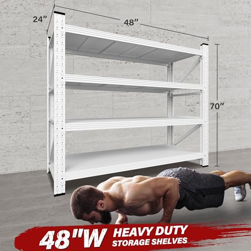 Image of 48 inch Wide Heavy Duty Garage Shelving Units,3000LBS 24 Deep Storage Shelves,White Metal Garage Shelves,Large Storage Rack,Steel Shelf,Industrial Shelving for Shop,Warehouse,48 inch W x 24 inch D x 70 inch H