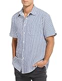 TUREFACE Men's Shirt Short Sleeve Button Down Striped Cotton Banded Collar Shirts Fashion Trend for