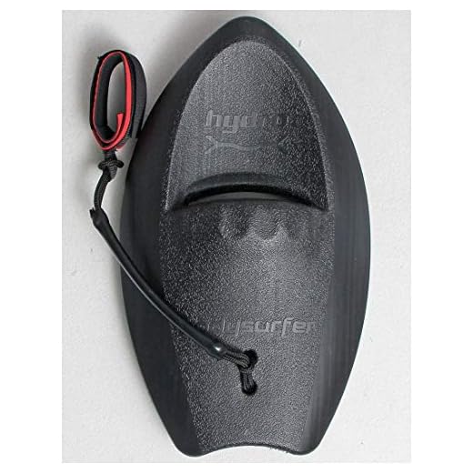 Hydro Bodysurfing Handboard (Single), Black with Deluxe Padded Wrist Leash. One Size fits All. Super Durable and Floats