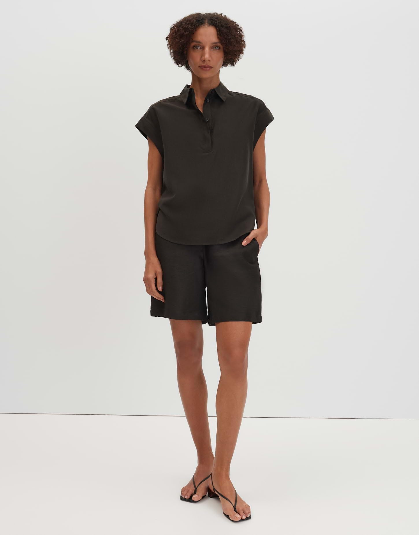someday Damen Kurzarmbluse | Zarte Satinbluse mit Polokragen Regular Fit