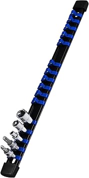 Socket Organizer, 1/4-Inch Drive Heavy Duty Socket Holder Kit ABS, Socket Rail 1/4-Inch x 16 Clips Blue